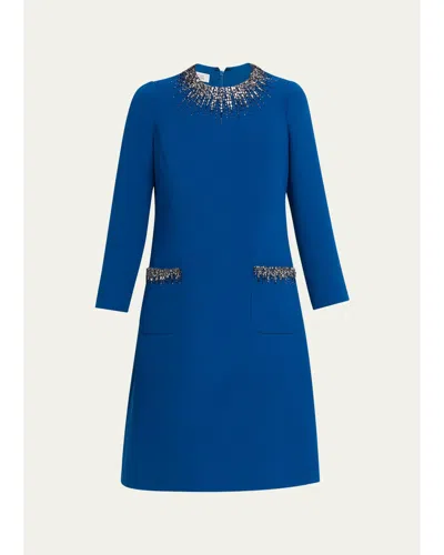Rickie Freeman For Teri Jon Rhinestone-trim Crepe Dress In Blue