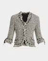 Rickie Freeman For Teri Jon Ribbon-trim Fringed Tweed Jacket In Black White