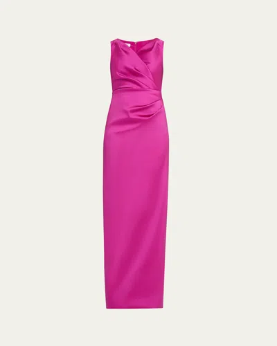 Rickie Freeman For Teri Jon Ruched Mikado Column Gown In Raspberry