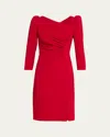 Rickie Freeman For Teri Jon Ruched Puff-shoulder Asymmetric Dress In Red
