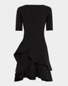 Rickie Freeman For Teri Jon Ruffle Stretch Crepe Dress In Black