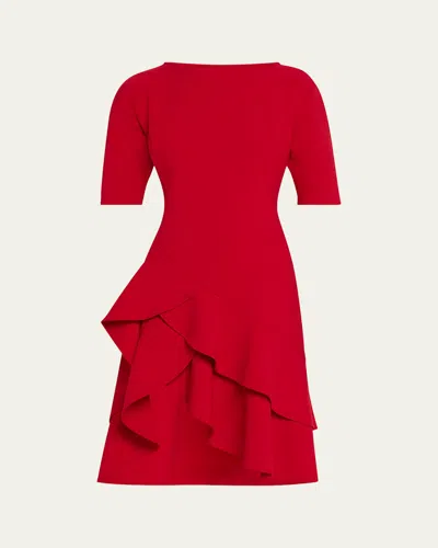 Rickie Freeman For Teri Jon Ruffle Stretch Crepe Dress In Red