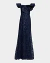 Rickie Freeman For Teri Jon Sequin Embroidered Organza & Tulle Gown In Blue