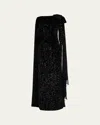 Rickie Freeman For Teri Jon Sequin Velvet Column Cape Gown In Black