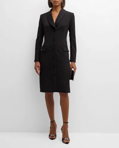 Rickie Freeman For Teri Jon Shawl-collar Crepe Tuxedo Dress In Black