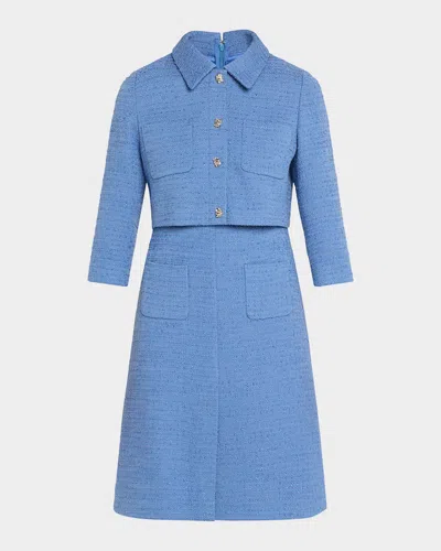 Rickie Freeman For Teri Jon Shimmer Boucle Mock Two-piece Jacket Dress In French Blue