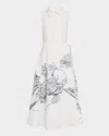 Rickie Freeman For Teri Jon Sleeveless Floral Burnout Midi Shirtdress In White Silver