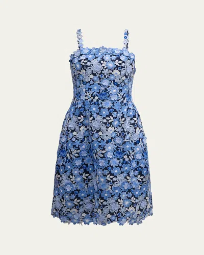 Rickie Freeman For Teri Jon Sleeveless Floral-embroidered Midi Slip Dress In Blue Multi