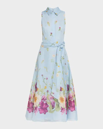 Rickie Freeman For Teri Jon Sleeveless Floral-print Midi Shirtdress In Multi