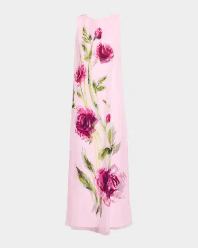 Rickie Freeman For Teri Jon Sleeveless Floral-print Chiffon & Crepe Gown In Pink
