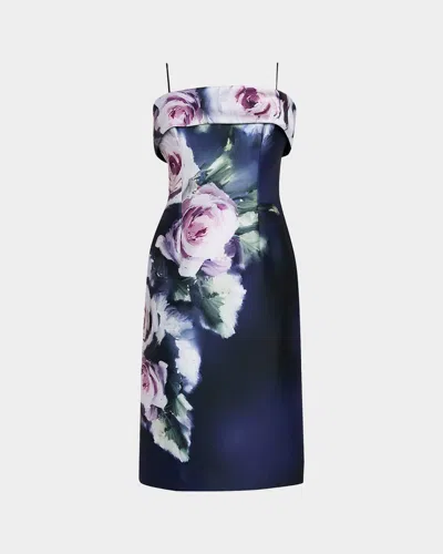 Rickie Freeman For Teri Jon Sleeveless Floral-print Mikado Dress In Multi