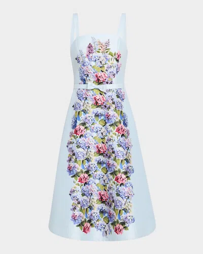 Rickie Freeman For Teri Jon Sleeveless Floral-print Mikado Midi Dress In Multi