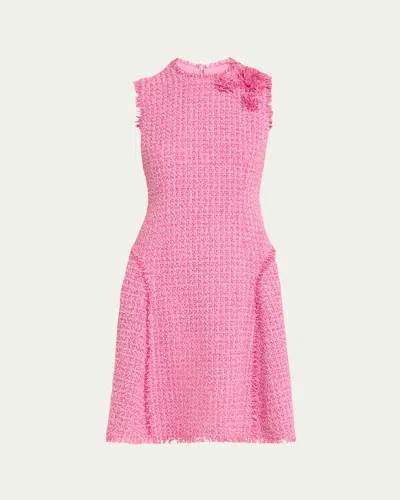 Rickie Freeman For Teri Jon Sleeveless Fringe-trim Boucle Dress In Pink