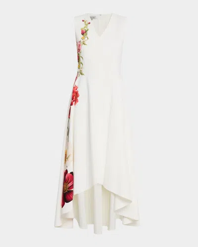 Rickie Freeman For Teri Jon Sleeveless High-low Crepe Maxi Dress In White Mul