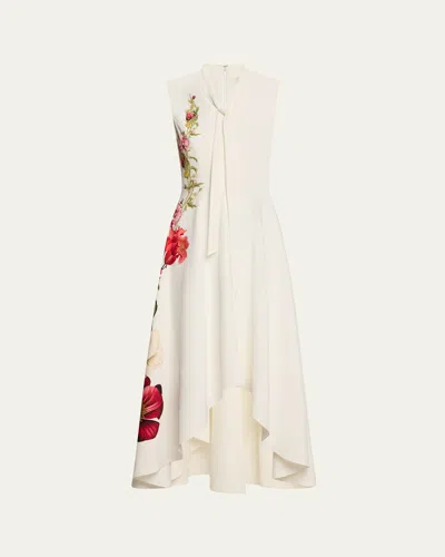 Rickie Freeman For Teri Jon Sleeveless High-low Crepe Maxi Dress In White Multi
