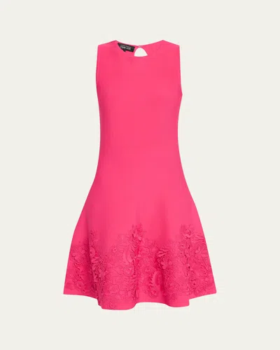 Rickie Freeman For Teri Jon Sleeveless Lace-trim Knit Dress In Pink