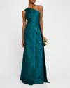 RICKIE FREEMAN FOR TERI JON SLEEVELESS ONE-SHOULDER JACQUARD GOWN