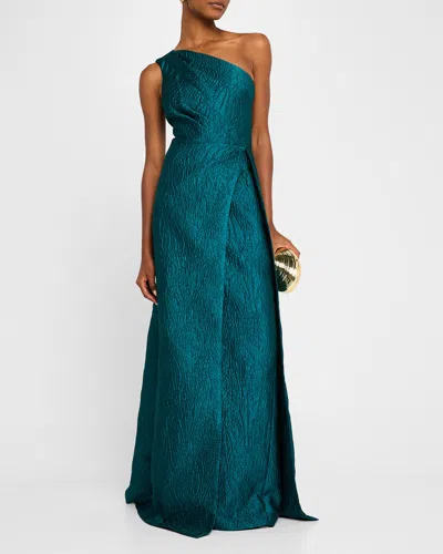 Rickie Freeman For Teri Jon Sleeveless One-shoulder Jacquard Gown In Teal |  ModeSens