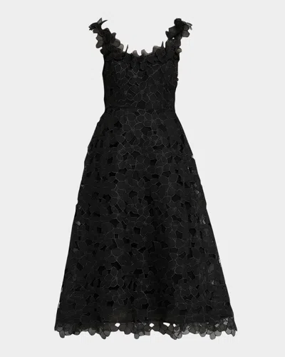 Rickie Freeman For Teri Jon Sleeveless Organza Lace Midi Dress In Black