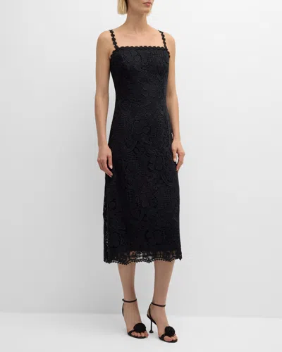 Rickie Freeman For Teri Jon Square-neck Crochet Lace Midi Dress In Black