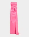 Rickie Freeman For Teri Jon Strapless Draped Bow Mikado Column Gown In Watermelon