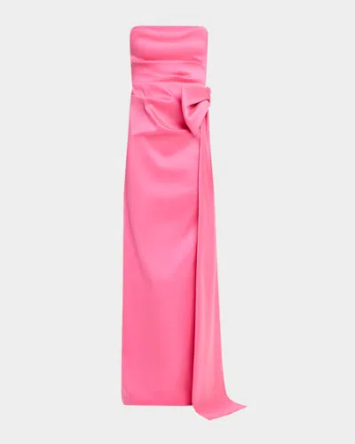 Rickie Freeman For Teri Jon Strapless Draped Bow Mikado Column Gown In Watermelon