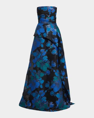 Rickie Freeman For Teri Jon Strapless Floral Jacquard Organza Gown In Multi