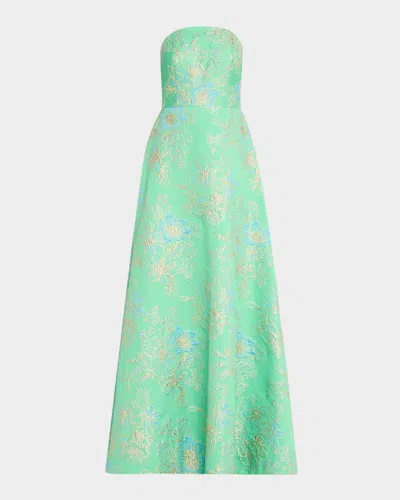 Rickie Freeman For Teri Jon Strapless Metallic Floral Jacquard Gown In Multi
