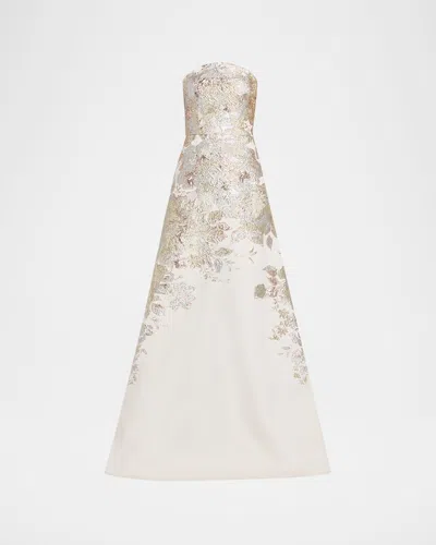 Rickie Freeman For Teri Jon Strapless Metallic Jacquard Gown