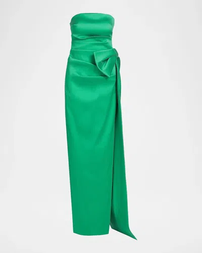 Rickie Freeman For Teri Jon Strapless Side-bow Mikado Column Gown In Kiwi Green