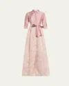 Rickie Freeman For Teri Jon Taffeta & Floral Jacquard Shirt Gown In Dusty Pink Mul