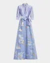 Rickie Freeman For Teri Jon Taffeta & Metallic Floral Organza Shirt Gown In Periwinkle Multi