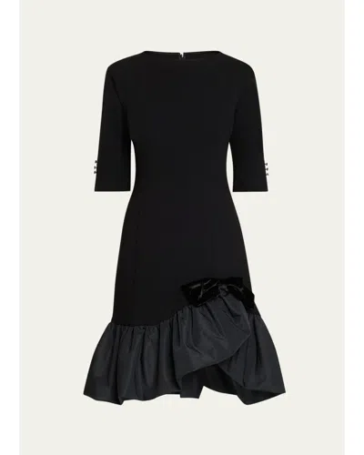 Rickie Freeman For Teri Jon Taffeta Bubble-hem Crepe Mini Dress In Black