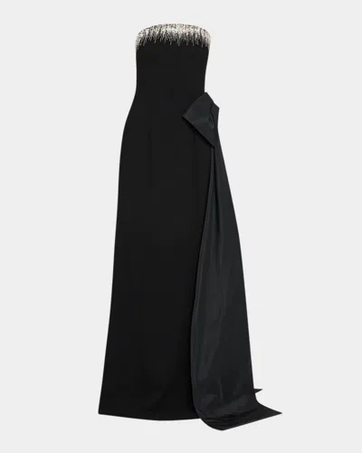 Rickie Freeman For Teri Jon Taffeta Embellished Side-bow Gown In Black