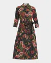 Rickie Freeman For Teri Jon Taffeta Faille Hazy Floral-print Midi Shirtdress In Black