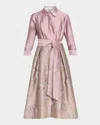 Rickie Freeman For Teri Jon Taffeta Floral Jacquard Midi Shirtdress In Pink