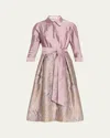Rickie Freeman For Teri Jon Taffeta Floral Jacquard Midi Shirtdress In Pink
