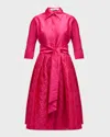 Rickie Freeman For Teri Jon Taffeta Shirt Dress W/ Eyelet Skirt In Hot Pink