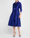 Rickie Freeman For Teri Jon Short-sleeve Floral Jacquard A-line Midi Dress In Sapphire