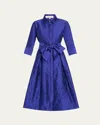 Rickie Freeman For Teri Jon Taffeta Shirt Dress W/ Eyelet Skirt In Sapphire