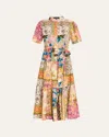 Rickie Freeman For Teri Jon Tiered Patchwork Floral-print Midi Shirtdress In Multi
