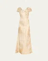 Rickie Freeman For Teri Jon Twist-front Metallic Jacquard Gown In Yellow