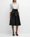 Rickie Freeman For Teri Jon Two-tone 3/4-sleeve Taffeta Shirtdress In Black Whit