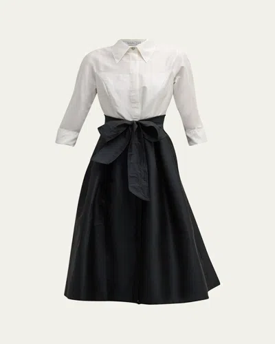 RICKIE FREEMAN FOR TERI JON TWO-TONE 3/4-SLEEVE TAFFETA SHIRTDRESS
