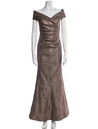 Pre-owned Rickie Freeman Off-the-shoulder Long Dress In Neutral