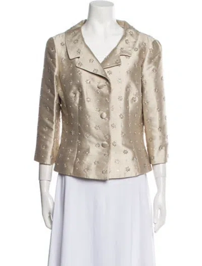 Pre-owned Rickie Freeman Silk Floral Print Blazer In Neutral