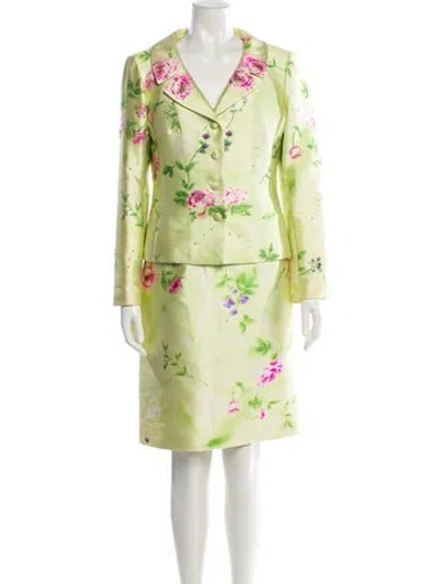 Pre-owned Rickie Freeman Silk Floral Print Dress Set In Green