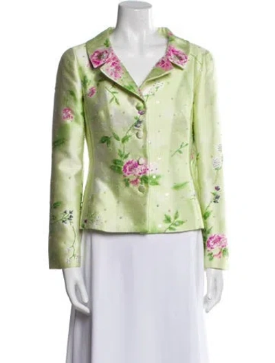 Pre-owned Rickie Freeman Silk Floral Print Evening Jacket In Green