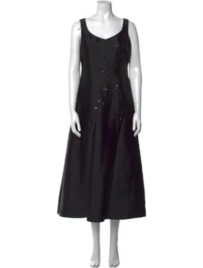 Pre-owned Rickie Freeman Silk Midi Length Dress In Black