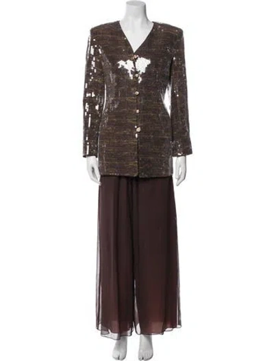 Pre-owned Rickie Freeman Silk Pant Set In Brown